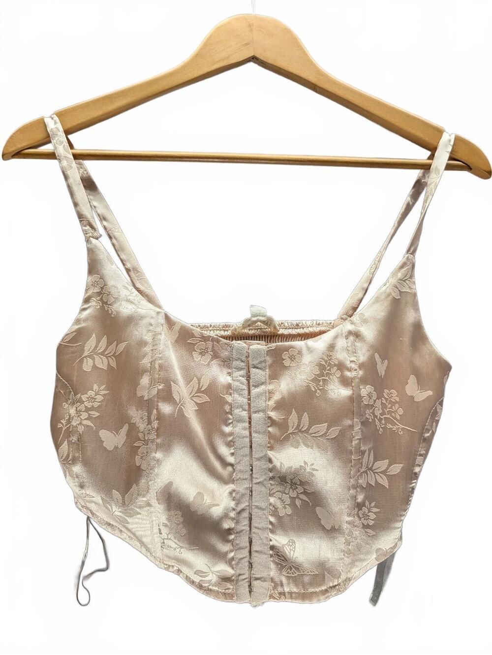 L.A. Hearts XS Beige Satin Floral Jacquard Crop Top